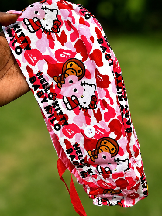 Red/Pink HK Ponytail Scrub Cap