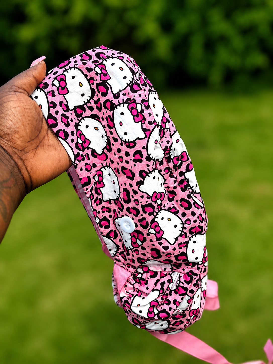 Pink HK Ponytail Scrub Cap