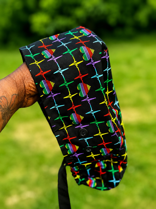 Colorful Heartbeat Ponytail Scrub Cap