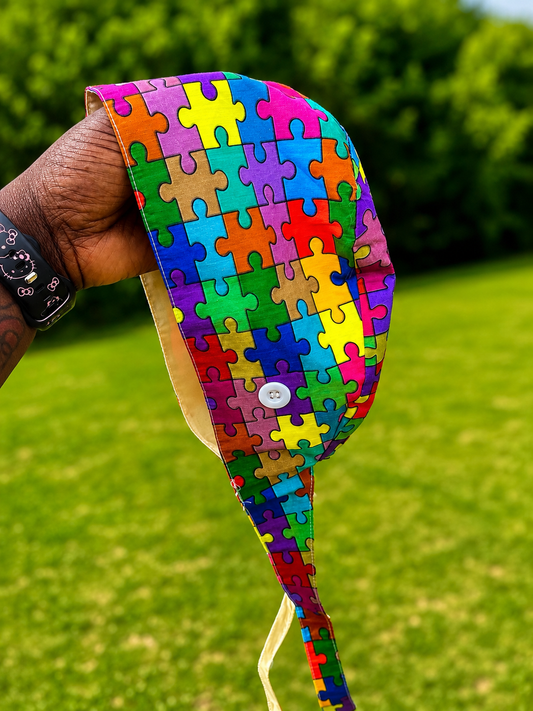 Colorful Puzzle Scrub Cap
