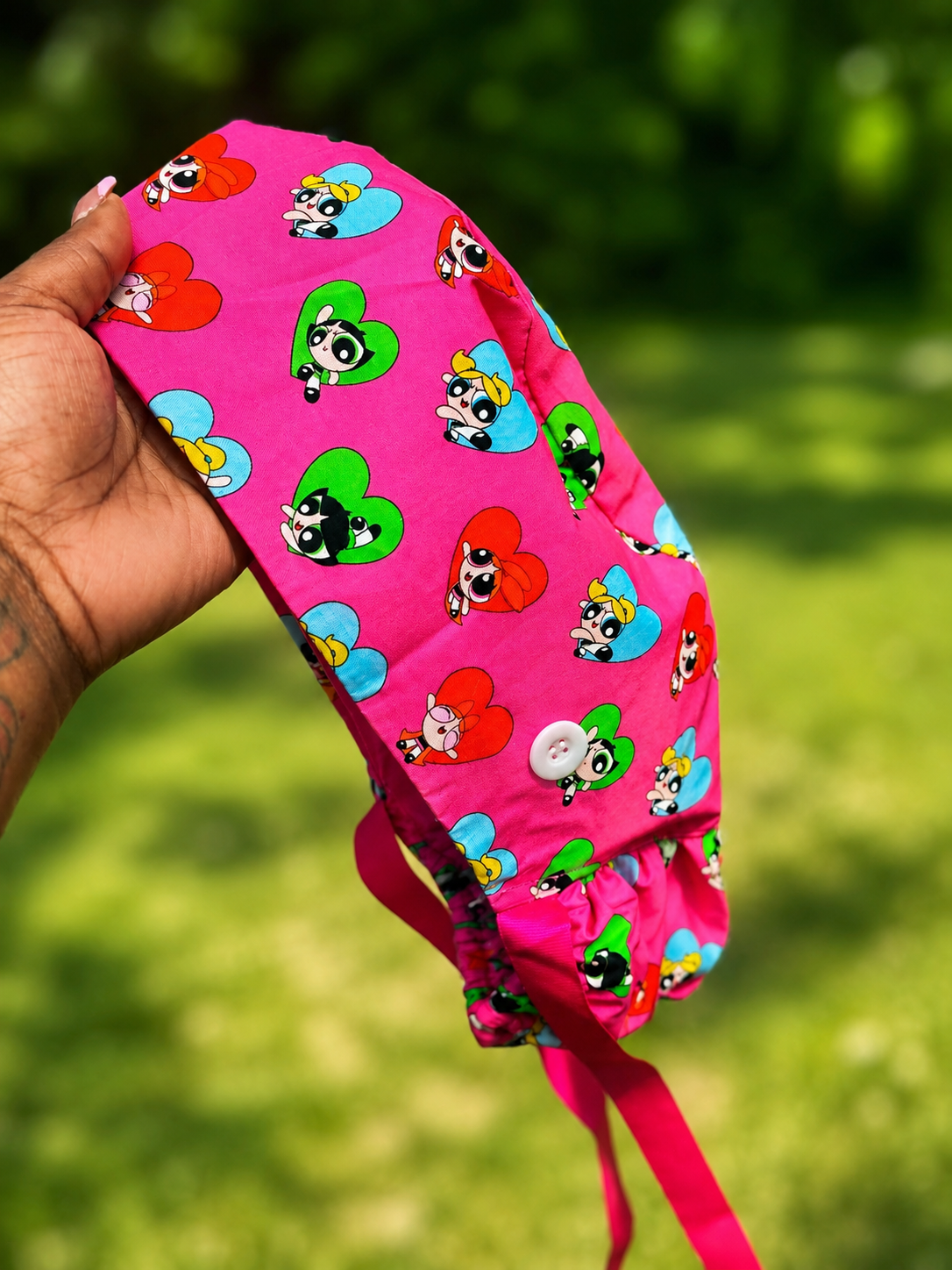 Pink PPG Ponytail Scrub Cap